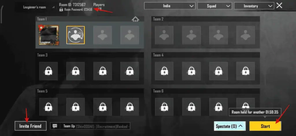 Invite Friend and Start Match 