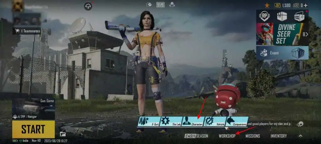 Tap on Workshop > Character 